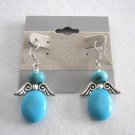 Turquoise Stone Dangle Silver Angel Wings Pierced Earrings Handcrafted Jewelry