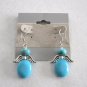 Turquoise Stone Dangle Silver Angel Wings Pierced Earrings Handcrafted Jewelry