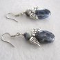 Blue Jasper Stone Dangle Silver Pierced Earrings Handcrafted Jewelry NEW