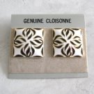 Black & White Cloisonne Pierced Earrings Vintage Jewelry 1980s