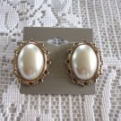 Large Cabochon Pearl Pierced Earrings Retro Vintage Jewelry 1970s