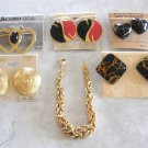 Black Cabochon Brooch Pin Chunky Bracelet 4 Pair Earrings 6 Pieces Vintage Coro Sears
