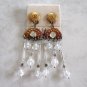 Large Aurora Borealis Beaded Dangle Clip On Earrings Designer Avery Quinn Vintage 1970s