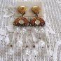 Large Aurora Borealis Beaded Dangle Clip On Earrings Designer Avery Quinn Vintage 1970s
