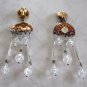 Large Aurora Borealis Beaded Dangle Clip On Earrings Designer Avery Quinn Vintage 1970s