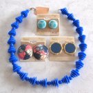 Blue Beaded Necklace & 3 Pair Pierced Earrings Retro Sears 4 Pieces Vintage 1970s