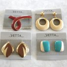 Red Brooch Pin & 3 Pair Pierced Earrings 4 Pieces Designer Vetta Vintage 1980s Jewelry