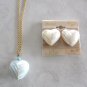 Puffed Blue Heart Mother of Pearl Pendant Shell Necklace Clip On Earrings By Sears 3 Pieces Vintage