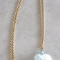 Puffed Blue Heart Mother of Pearl Pendant Shell Necklace Clip On Earrings By Sears 3 Pieces Vintage