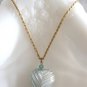Puffed Blue Heart Mother of Pearl Pendant Shell Necklace Clip On Earrings By Sears 3 Pieces Vintage