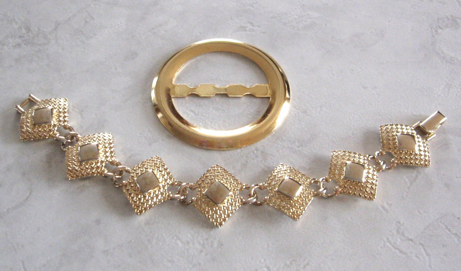 Fancy Gold Bracelet & Belt Slide Scarf Vintage Jewelry 1970s