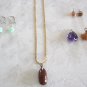 Agate Quartz Stone Pendants 2 Pair Pierced Earrings Gold Chain Necklace Monet 6 Pieces Vintage