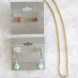 Agate Quartz Stone Pendants 2 Pair Pierced Earrings Gold Chain Necklace Monet 6 Pieces Vintage