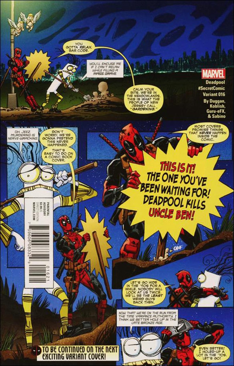 Deadpool 16 Scott Koblish Secret Comic Variant Cover 2016 Vfnm Marvel Comics