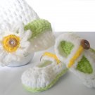 Babys Flower Hat and Shoes Crochet Pattern 0-3 3- 6 6-12 month sizes