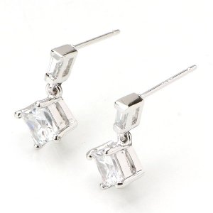 925 Sterling Silver Square Cubic Zirconia Dangle Stud Earrings New Free Ship