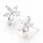 925 Sterling Silver Flower Clear Cubic Zirconia Stud Earrings New Free Shipping