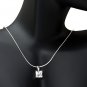 Fashion Cute Gifts .925 SIlver Square Cubic Zirconia Pendant Chain 18" Necklace