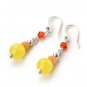 Summer Sale Yellow Cat Eye Orange Crystal Dangle 925 Sterling Silver Earring