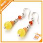 Summer Sale Yellow Cat Eye Orange Crystal Dangle 925 Sterling Silver Earring
