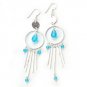 Summer Sale Blue Crystal 925 Sterling Silver Dangle Vintage Earrings Free Ship