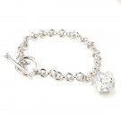 New Fashion Lady's Bracelet 925 Silver Square Cubic Zirconia Charm 6.25" Cute