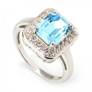 New Wedding Gift Cocktail Ring Blue Topaz Sz 8 USA 925 Sterling Silver Ring