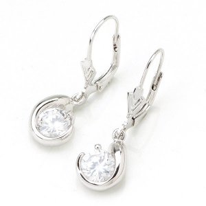 925 Sterling Silver CZ Center Dangle Hoop Huggie Earrings New Free Shipping