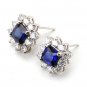 New Blue White 925 Sterling Silver Flower Stud Earrings Vintage Gift Free Ship