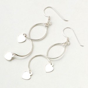 .925 Sterling Silver Dancing Heart Dangle Valentine Hoop Earrings New Free Ship
