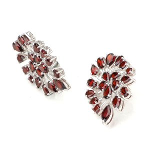 New Genuine Red Garnet 925 Sterling Silver Clip Earring Vintage Gift Free Ship
