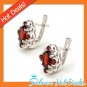 925 Sterling Silver Clip Earring Genuine Garnet Red Costume New Free Shipping