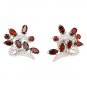 925 Sterling Silver Heart Flower Clip Earrings Genuine Red Garnet New Free Ship