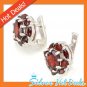 Clip Earring 925 Sterling Silver Genuine Red Garnet New Vintage Free Shipping