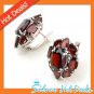 Vintage 925 Sterling Silver Clip Earring Red Genuine Garnet New Free Shipping