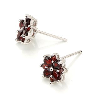 Red Genuine Garnet Stud Earrings 925 Sterling Silver Flower New Luxury Free Ship