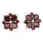 Red Genuine Garnet Stud Earrings 925 Sterling Silver Flower New Luxury Free Ship