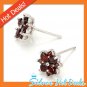 Red Genuine Garnet Stud Earrings 925 Sterling Silver Flower New Luxury Free Ship