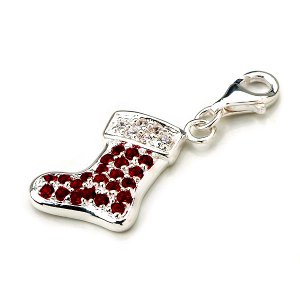 X'MAS Red Sock 925 Sterling Silver Red Ruby Child Cute Gift New Free Shipping