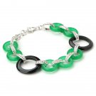 Summer Sale 925 Sterling Silver Green Black Jade Vintage Bracelet 7" Free Ship