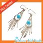925 Sterling Silver Pear Dangle Earring Blue Cat Eye Cute New Gift Vintage