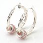 Pink Cubic Zirconia Twist Circle Huggie Earrings Sterling Silver New Fashion