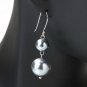 Gray Glass Pearl Dangle Earrings 925 Sterling Silver Summer Sale Free Ship