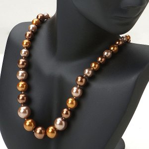 Sterling Silver Lobster Clasp Tonal Brown Glass Pearl 15" Necklace New Free Ship