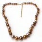 Sterling Silver Lobster Clasp Tonal Brown Glass Pearl 15" Necklace New Free Ship