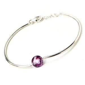 Violet Genuine Amethyst 925 Sterling Silver Bangle Gift New Free Shipping