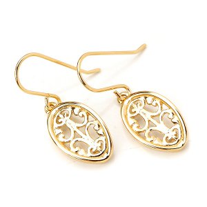 925 Sterling Silver Dangle Earrings Gold Plating Gift Jewelry Oval New Free Ship