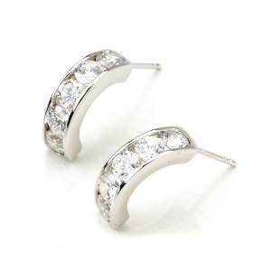 Stud Earrings 925 Sterling Silver 5 Stones Cubic Zirconia Vintage New Free Ship