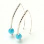 Tubular Endless Blue Cat Eye .925 Sterling Silver Earrings Classic New Gift