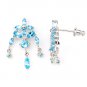 Deluxe Gen Blue Topaz Dec Sterling Silver Chandelier Stud Earrings New Free Ship